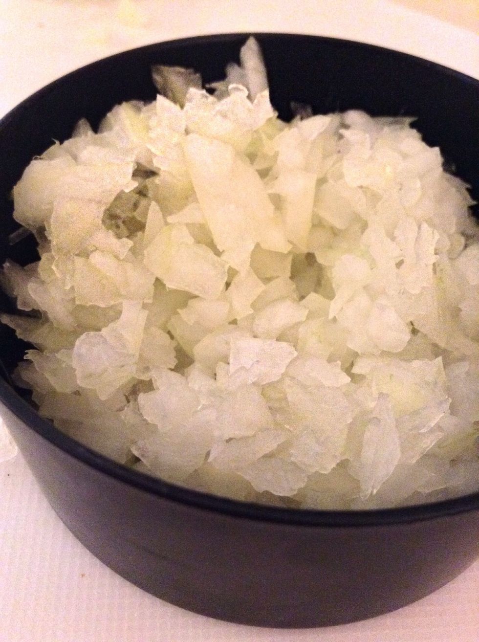 Do the same for your onion, personally I use a slap chop because as my husband says "I'm a big baby" and it chops it up nice and fine without the crying so that makes me one happy cook!