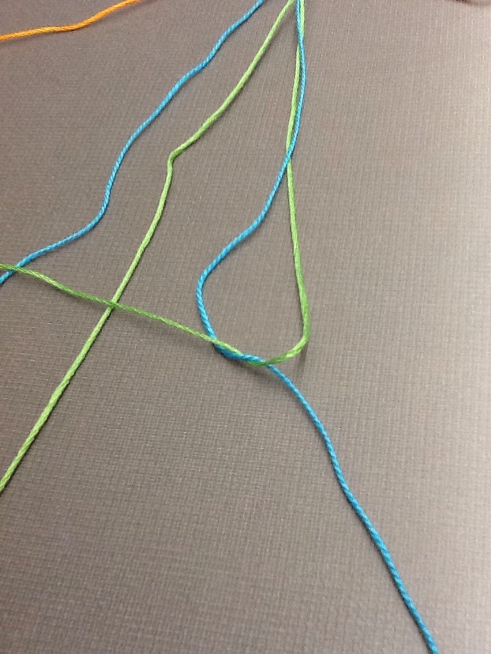 Do the same to the third colour (blue) then tie a knot