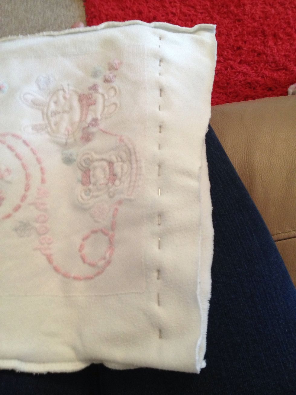 Do the same with the other edge but leave a 2 inch gap so you can turn inside out and put in the stuffing