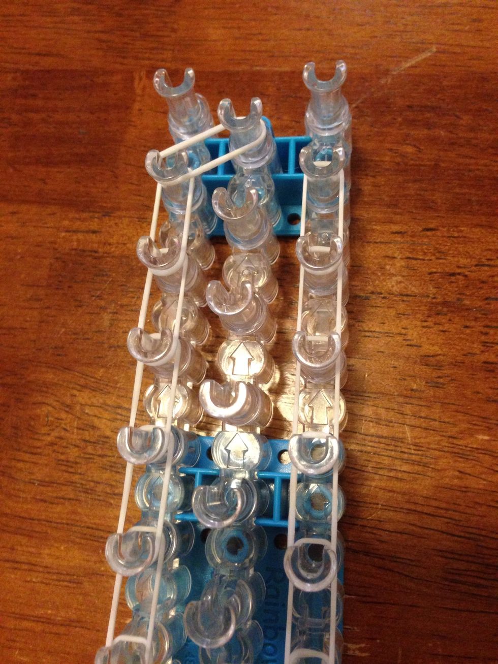 Do this all the way up except for the second to last pin, then close the gap.