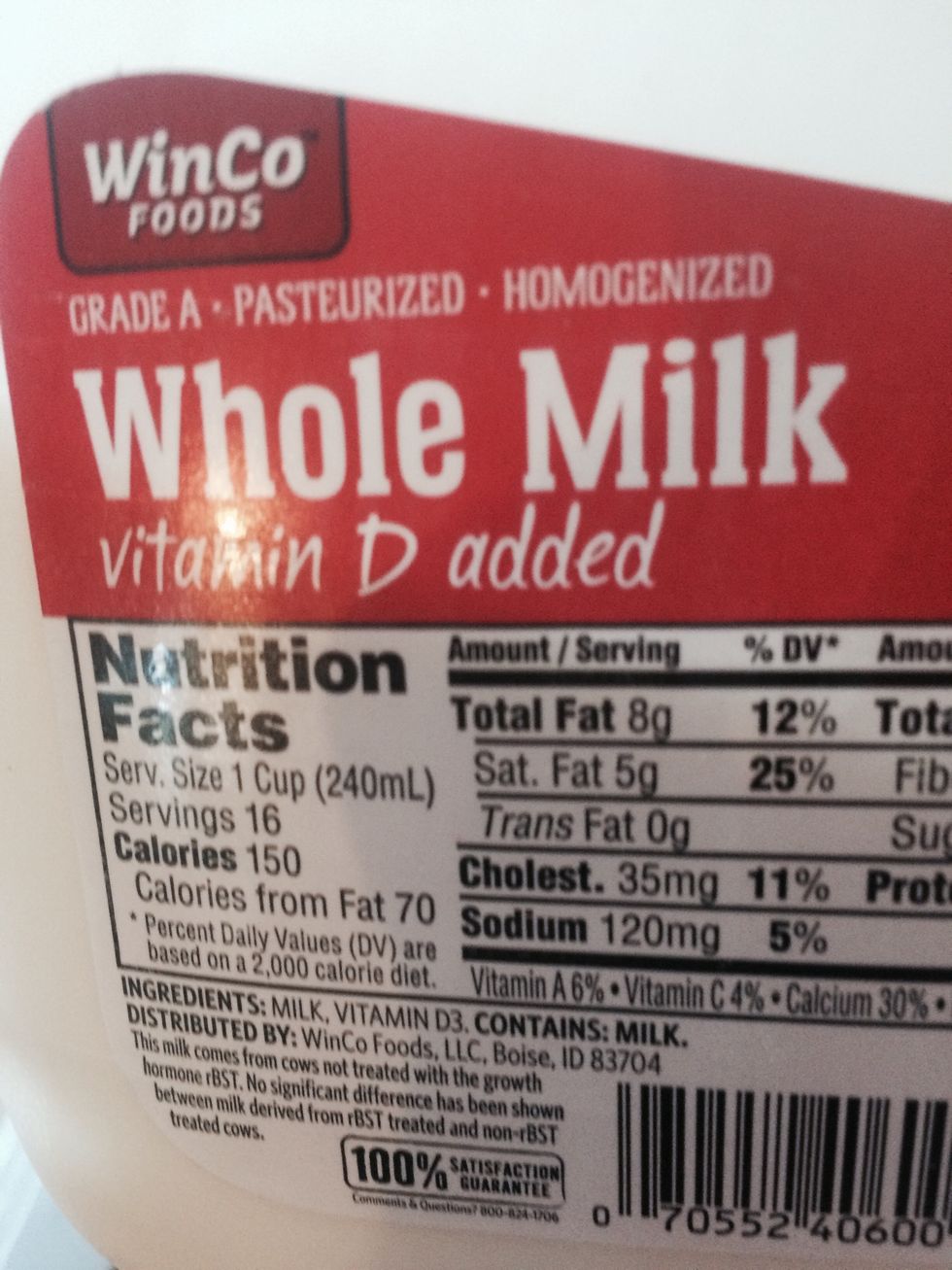 Don't be scared of whole milk but you can add 2% if you'll like