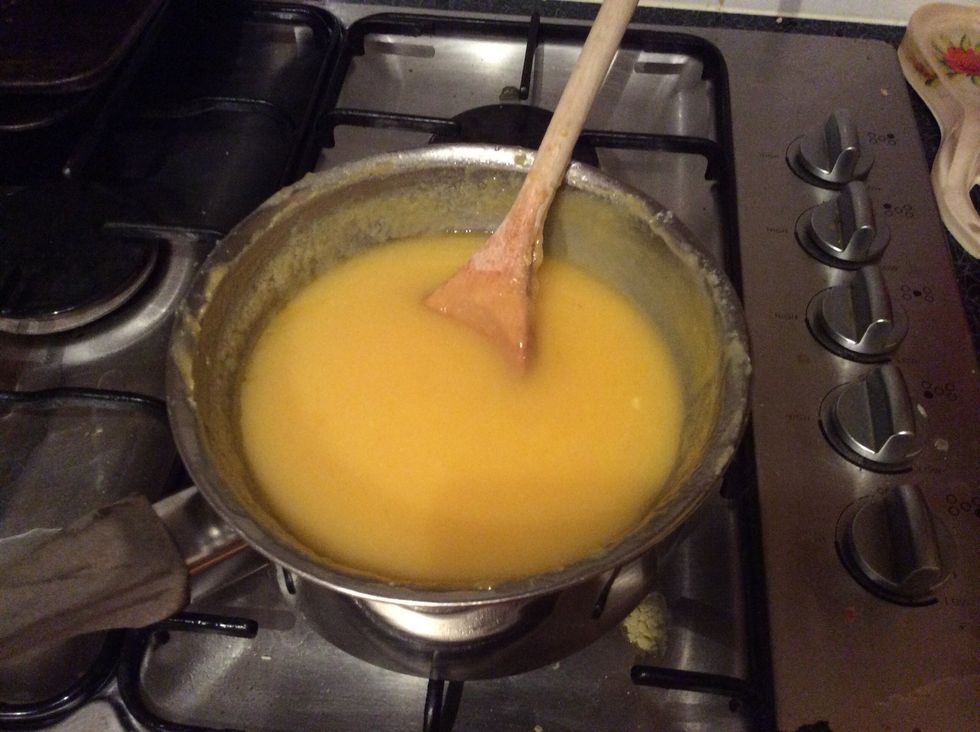 Don't boil the mixture. When it is cooked remove from heat and whisk in the butter