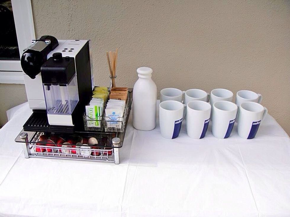 Don't forget the coffee \ud83d\ude0d. I placed my coffee machine outside so the girls can help themselves and make their own cup