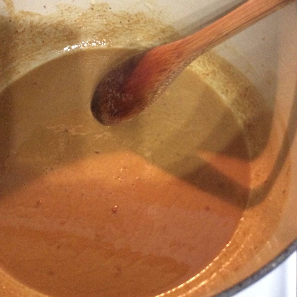 Don't forget to keep stirring! Stop when roux is the color of peanut butter or darker about 15min.The darker the roux the more flavorful the Gumbo.The gumbo will have the color of the roux in the end.