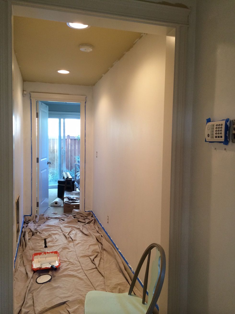 Don't forget to paint the ceiling too! In a small space you can paint the ceiling and walls the same color to make the space feel larger. Paint the ceiling first to avoid drips.