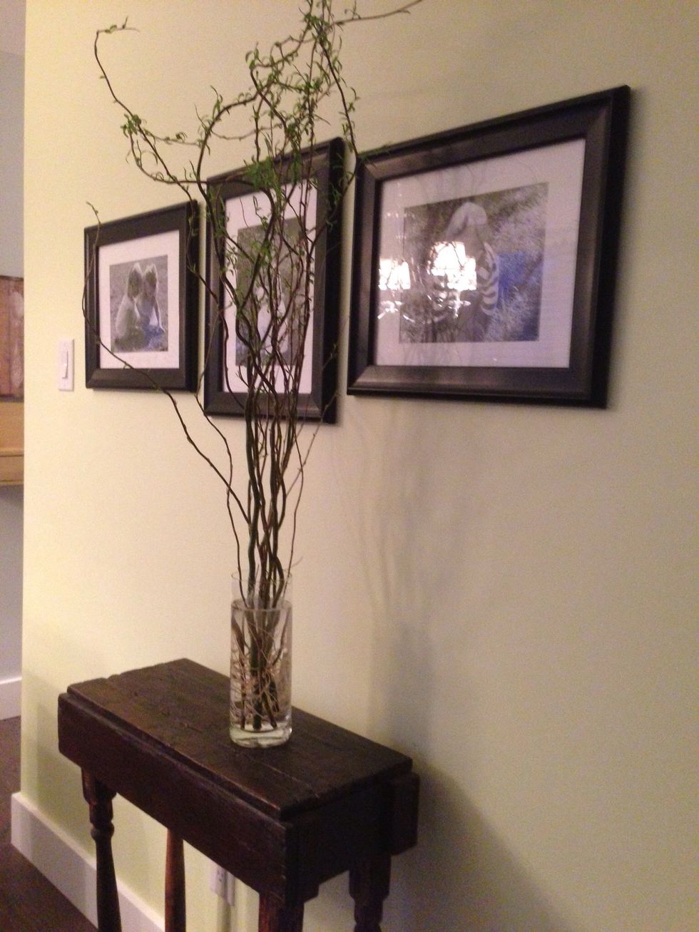 Don't forget your entryway as it welcomes you, your family and guests everyday. Some say it's the heart of the home! A vase with a bunch of Willow branches for some capturing and alluring drama...