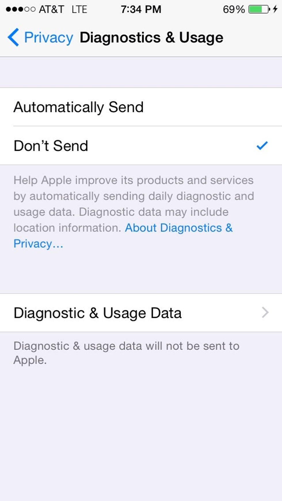 Don't Send Diagnostics & Usage
