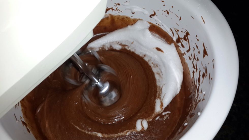 Don't stop mixing and add the whites