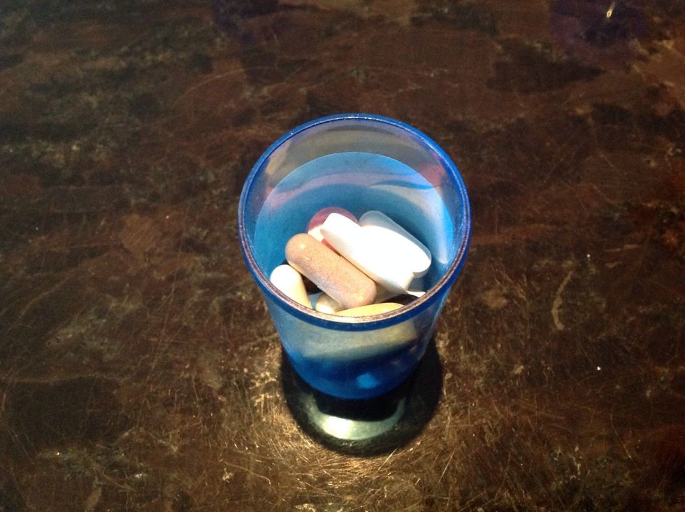 Done! All your morning meds, vitamins and supplements in one easy dose. Cap the bottles and store them in the door of your fridge for convenience and freshness.