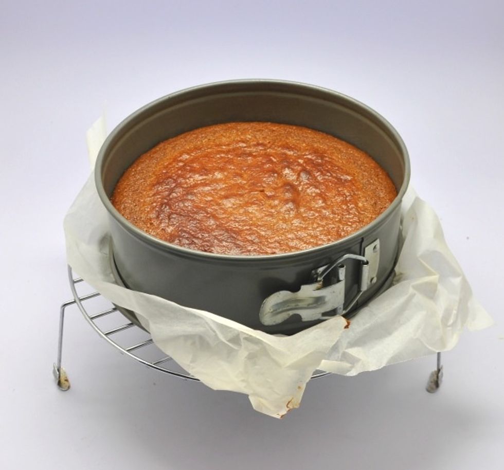 Done baking! Let it cool to room temp before removing the sides of the pan. Pop it in the fridge for 20 mins minimum. If using regular baking pan, make sure it is completely cooled before removing.