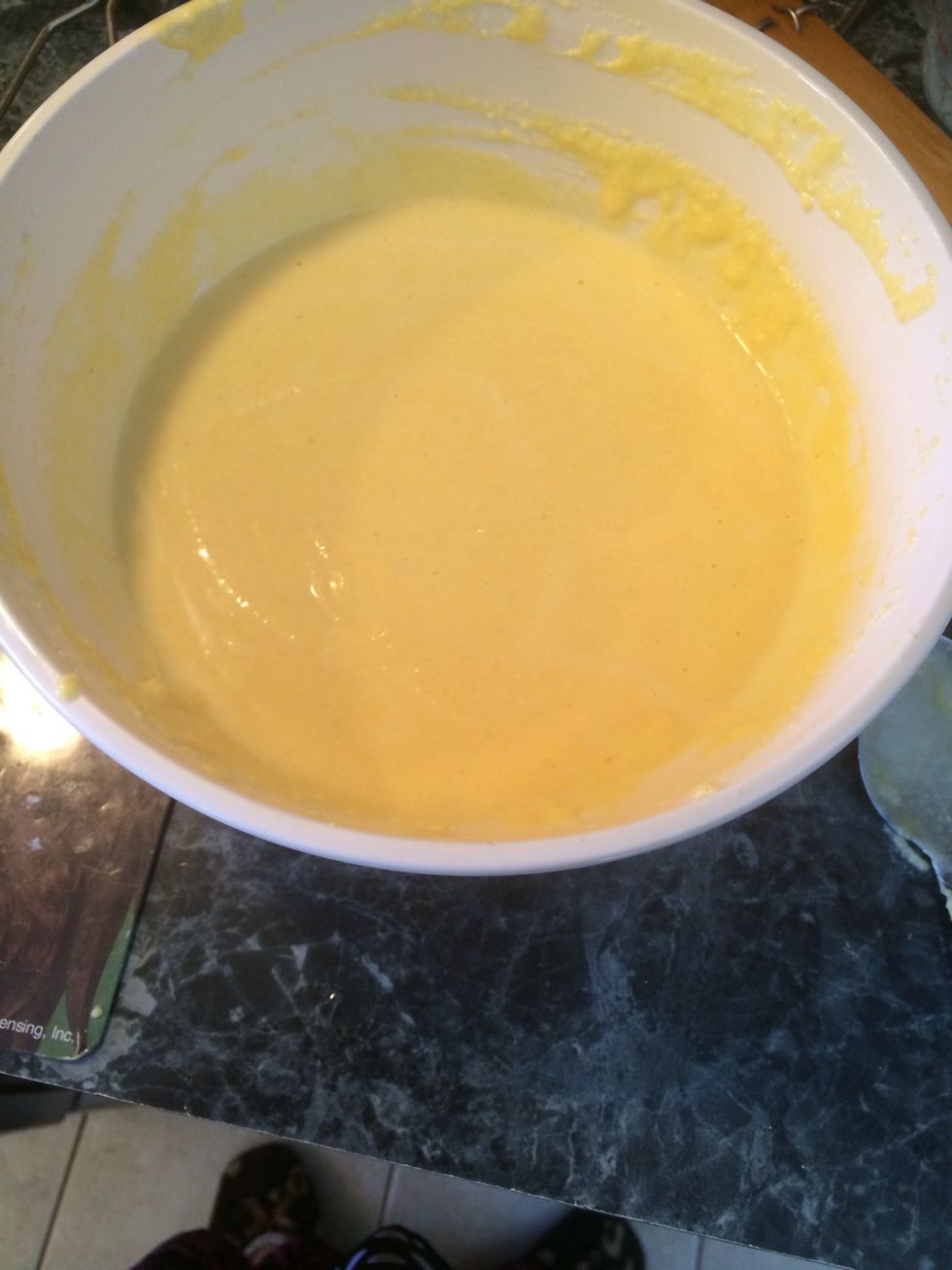 Done. If you see lumpy pieces of cornmeal just scoop it out. No biggy.