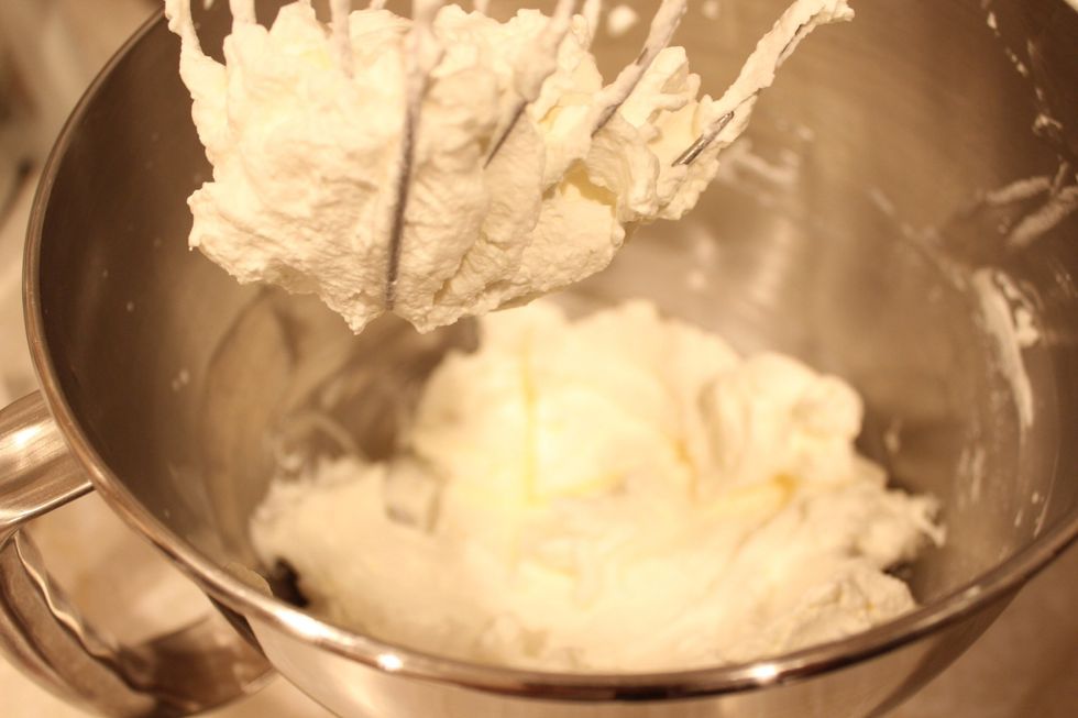 Done whipping when the cream is stiff which only takes a couple minutes.