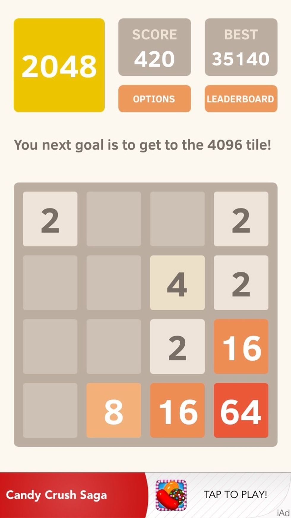 Dont be tempted by those two 16's! Always concentrate on filling up the gaps in the bottom row first. (In this case, bring down the 2 in the upper left corner)