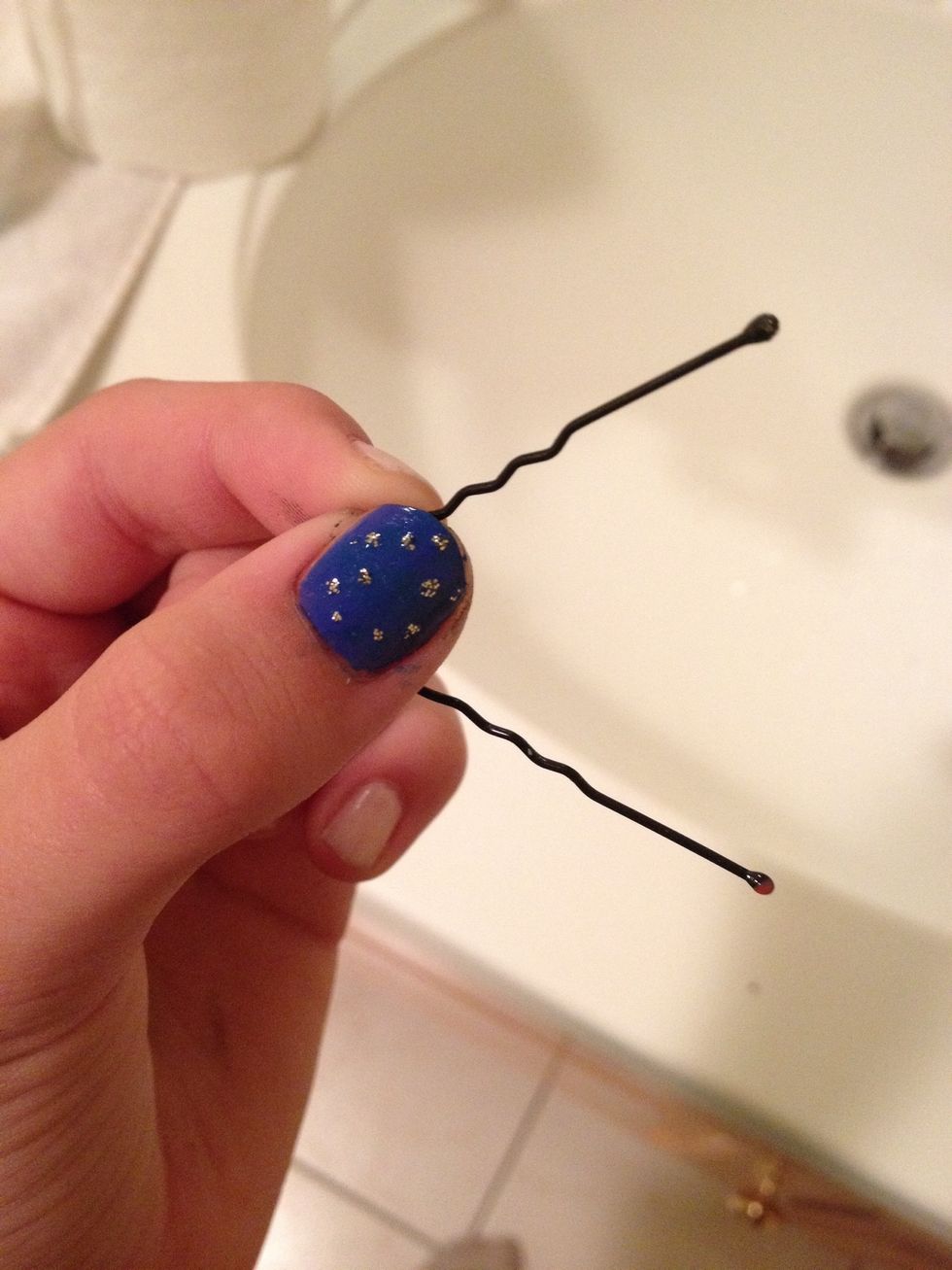Dot the bobby pin onto your nails\u2614\ufe0f