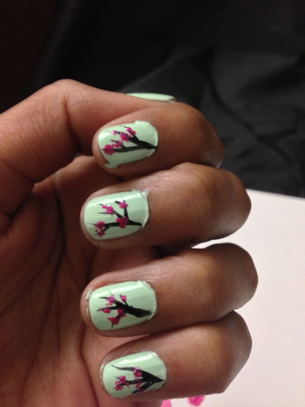 Dot this color on the branches. As you move towards the end of the branches make the dots smaller.