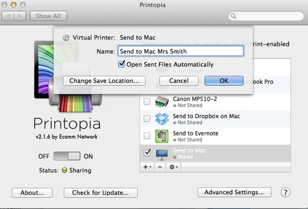 Double click on "Send to Mac" to personalise - so that the kids know where to send/print their work! Mrs Brown wouldn't want more marking from Mrs Smith\u2019s class, unless she is a marking junky.