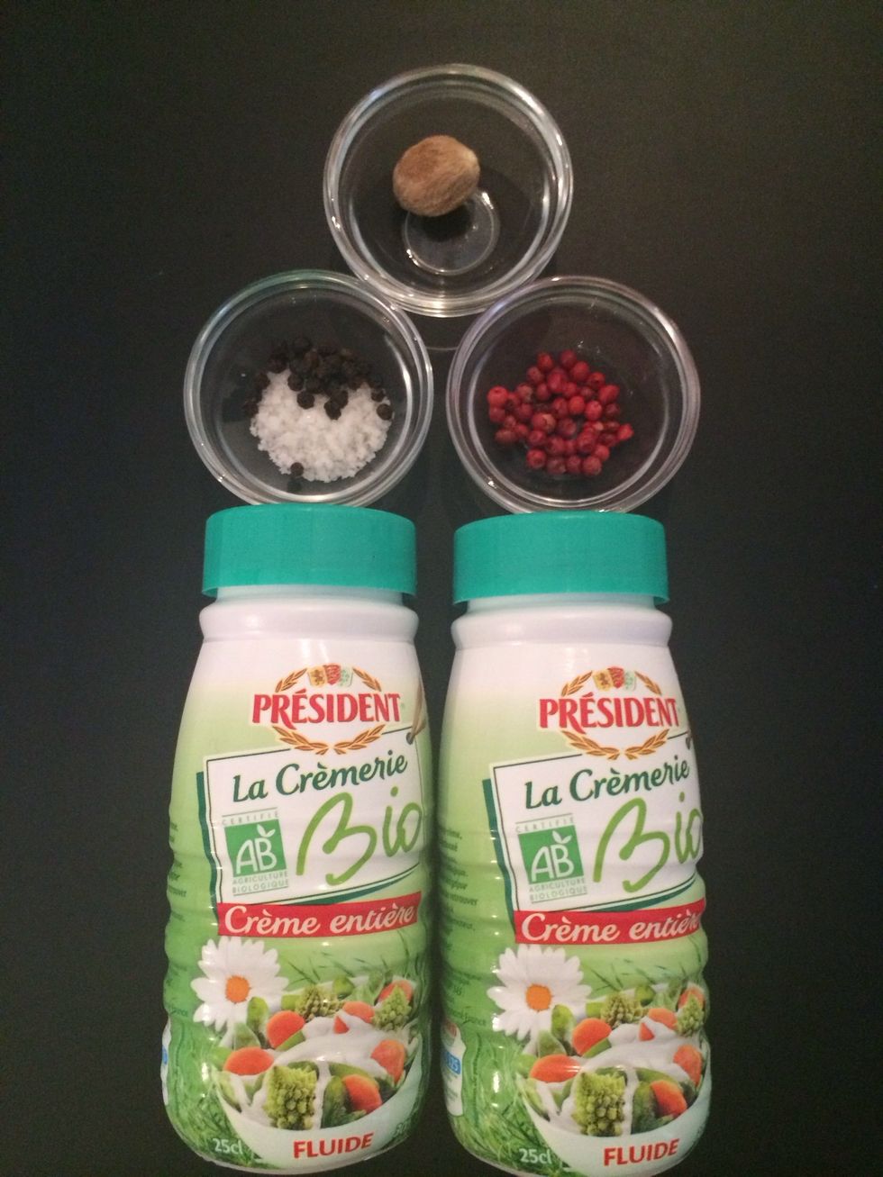 Double cream, nutmeg, salt and pepper