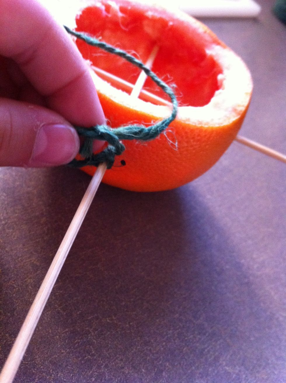 Double knot your strings twice around all 4 sticks