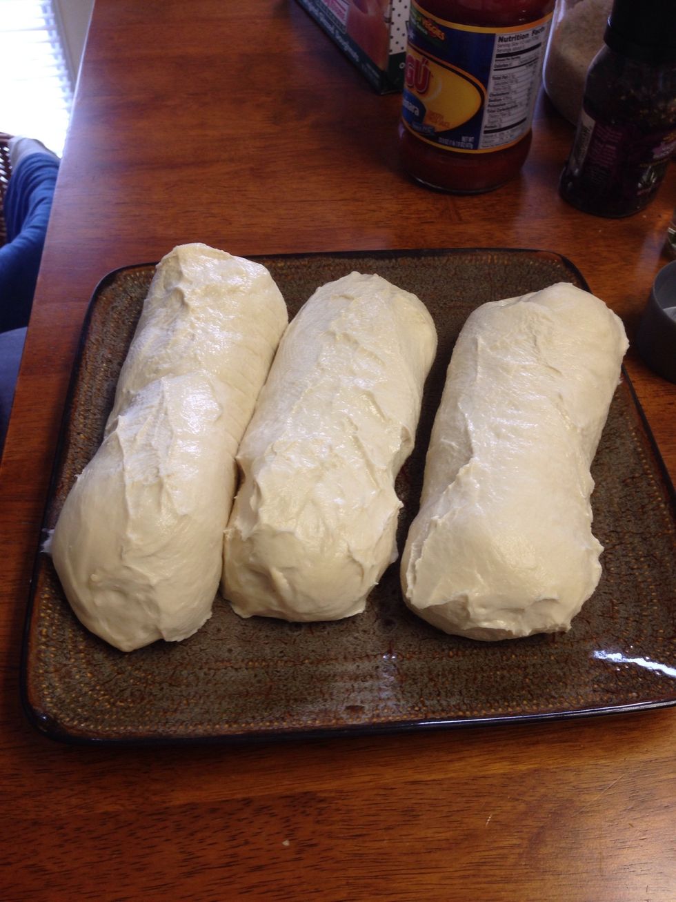 Dough thawing at room temp. I lived in SC when I did this so no bag to prevent the dough from drying out was necessary.