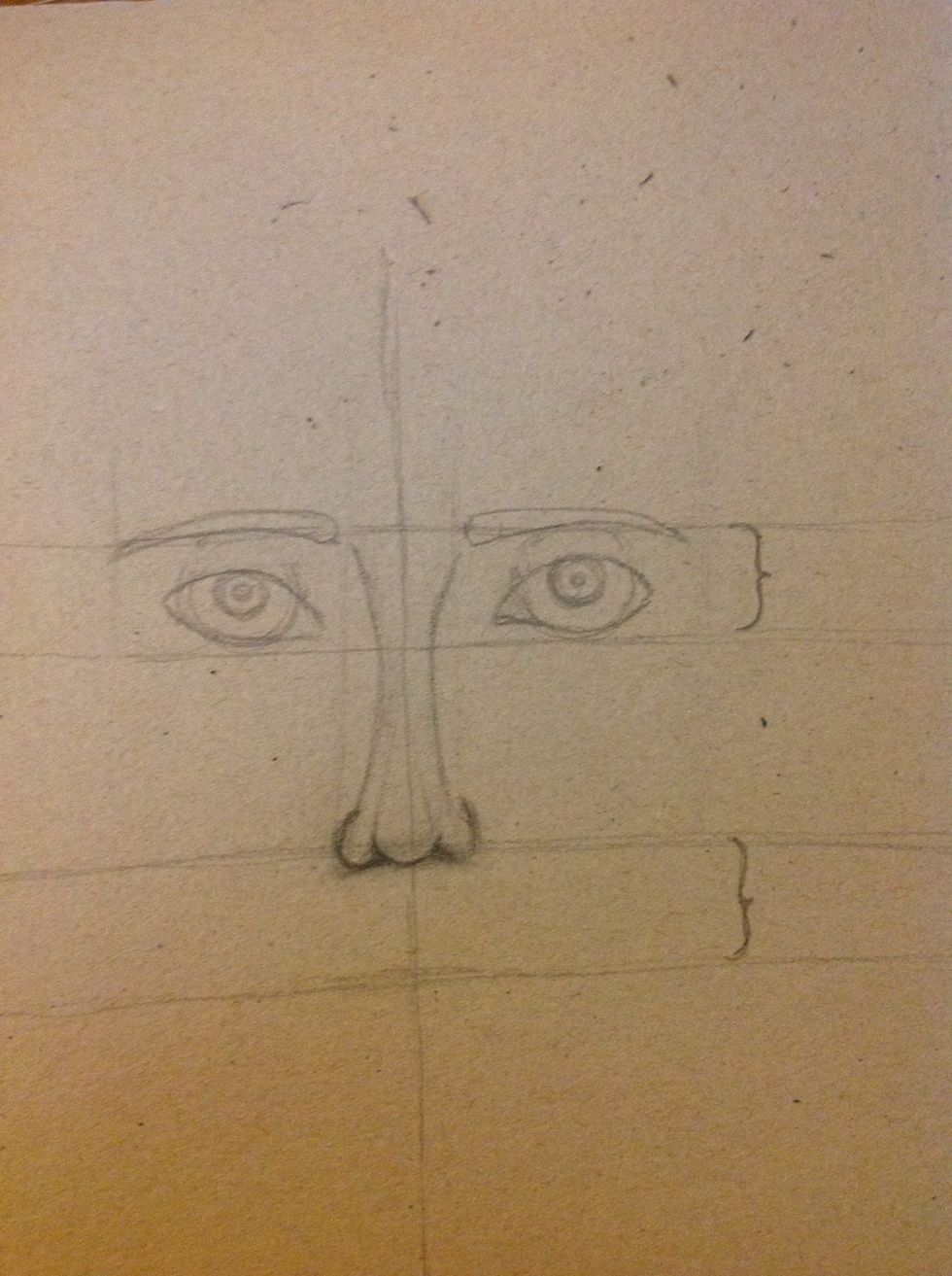 Down the 4 line, add other one. The space between this lines is the same size of our eyeballs.