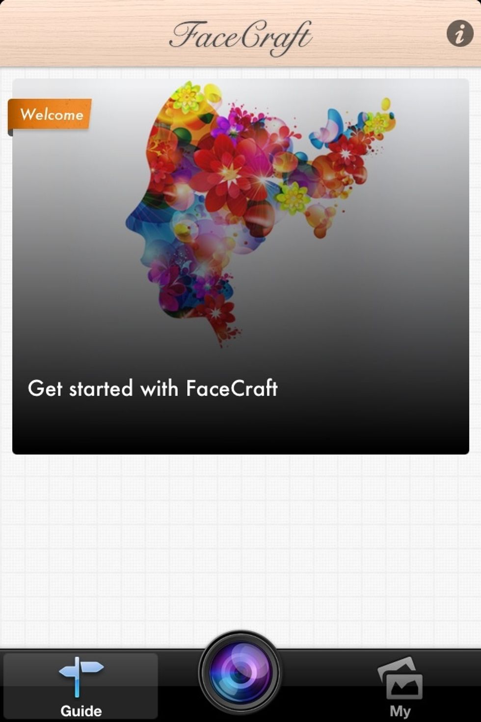 Download and launch facecraft app. Tap on the round button on the bottom of the screen.