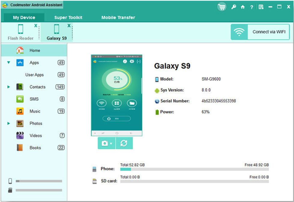 Download and launch the Coolmuster Android Assistant on your Mac or PC. * Connect your Android phone to the PC/Mac via USB cable or Wi-Fi.