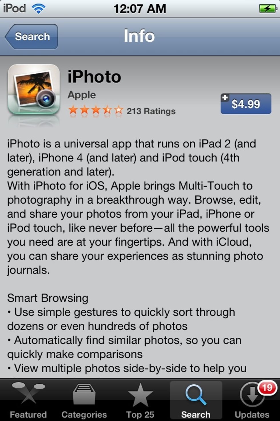 Download IPHOTO by APPLE from the App Store. Price: $5