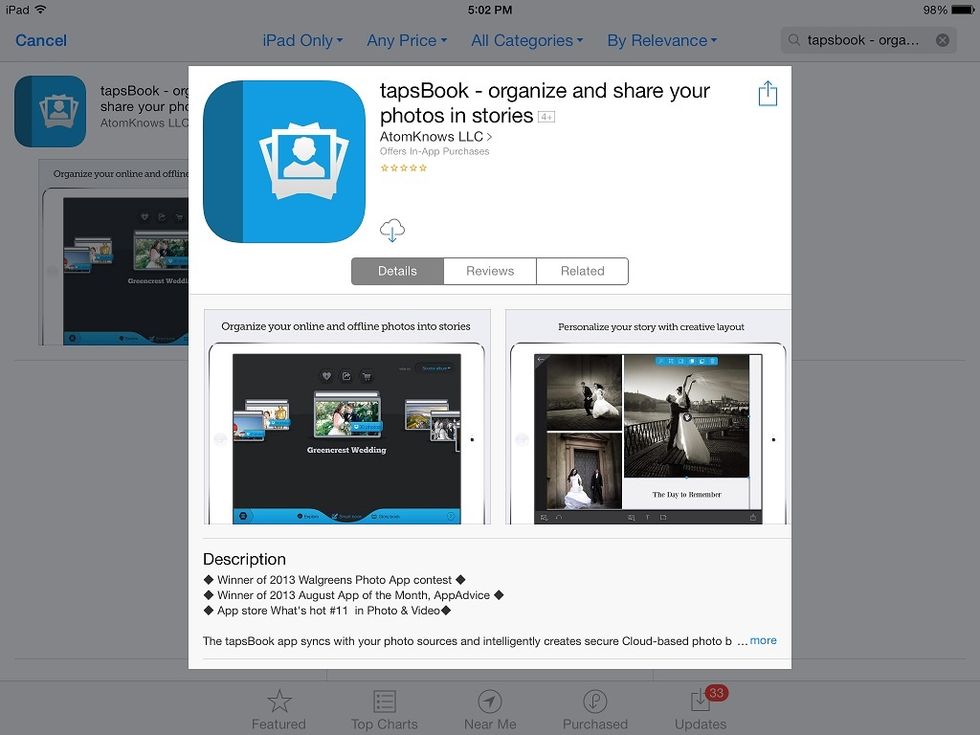 Download the FREE app from the App Store (http://bit.ly/TapsiTunes) or website http://www.tapsbook.com. It is only 31MB and requires iOS 6.0 or later.