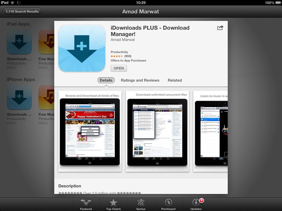 Download the free iDownloads+ app to your iPad