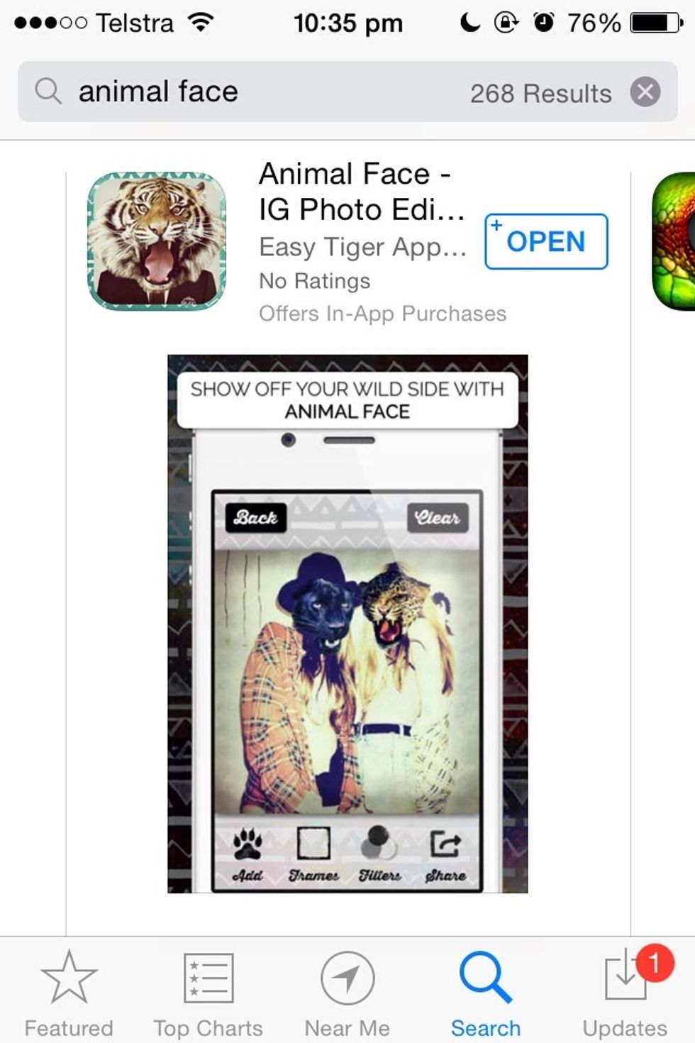 Download. This app allows you to put animal faces OVER your photo! Also has many great filters and some tribal borders too! Only works with square photos though.