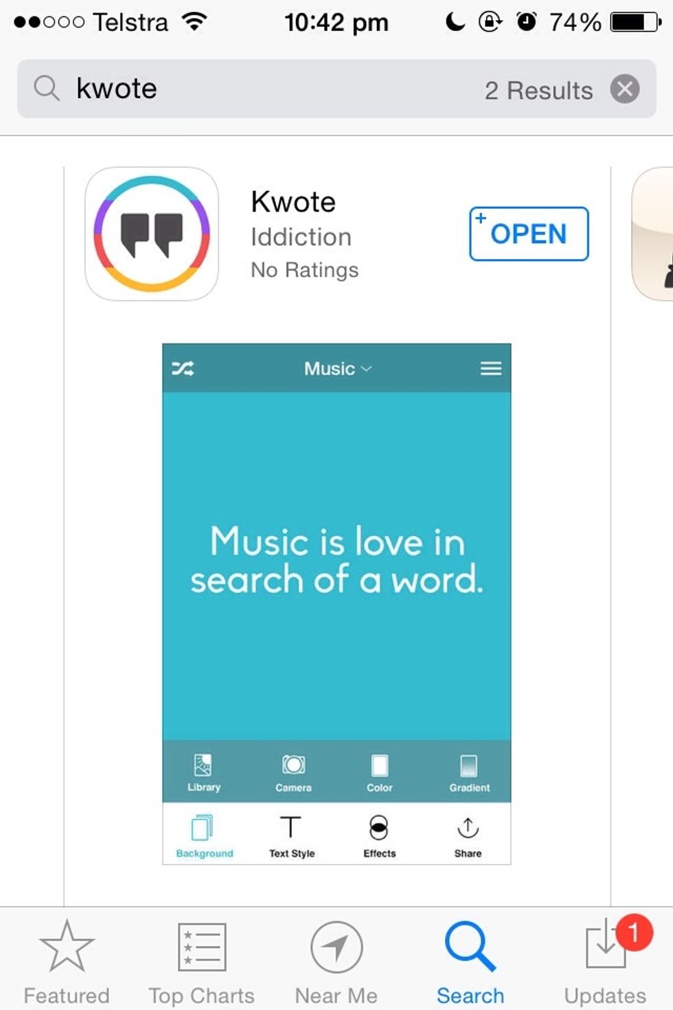 Download. This app has quotes that can be applied to a photo in a tap of the button. Has folders with quotes - has movie quotes, funny quotes, life quotes etc - as well as picture adjustments.