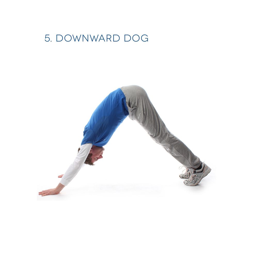 Downward Dog - This will focus on your shoulders as well as your back. From the High Plank position, move your hips to an inverted V position. Hold for 45 seconds