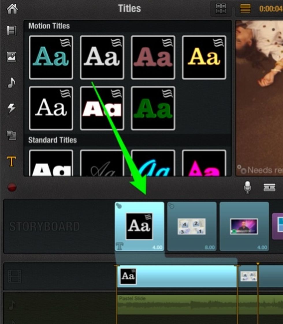 Drag a title to your project. They consist of motion and standard titles.