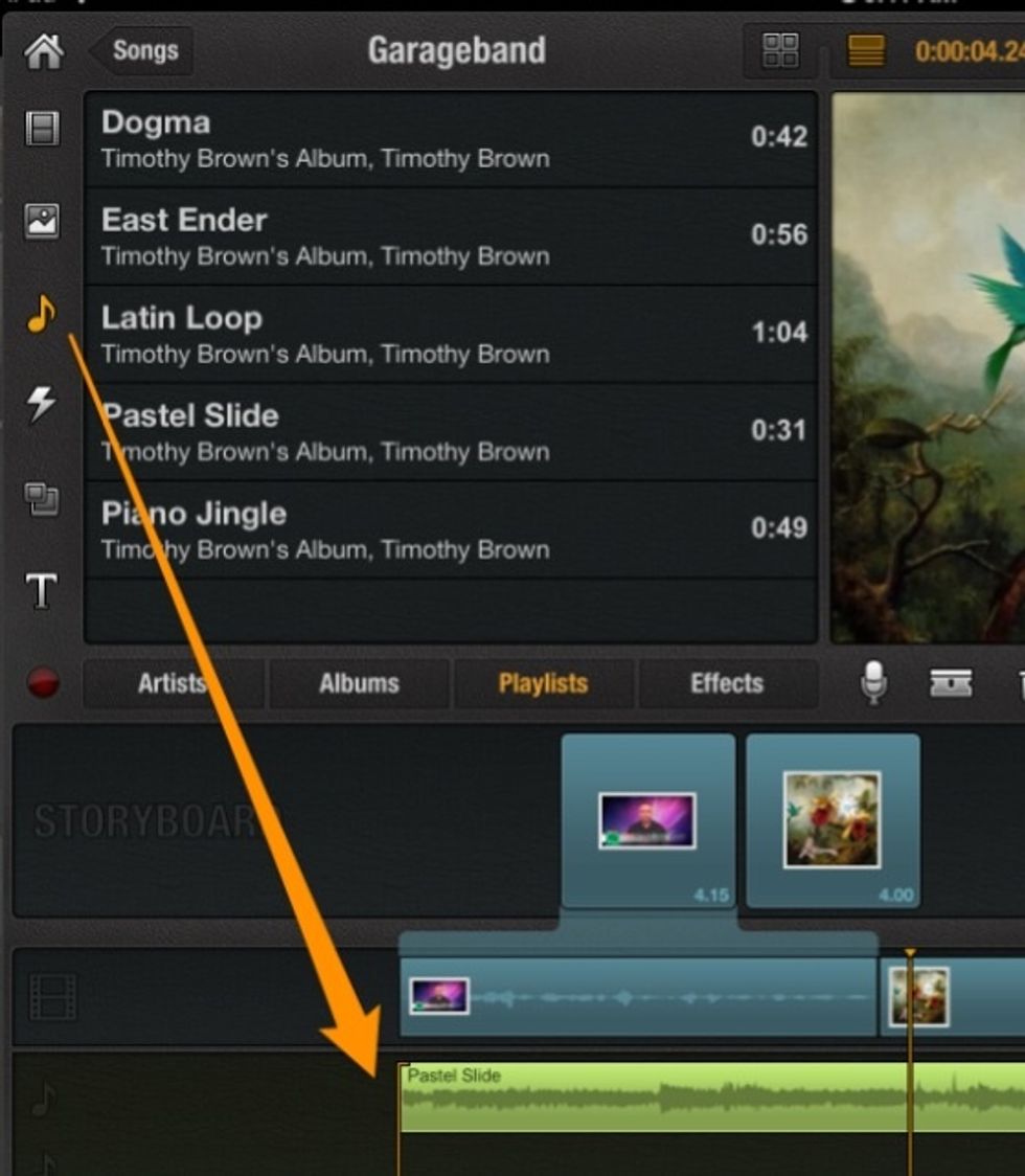 Drag music file to timeline.