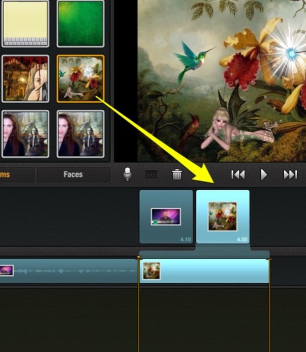 Drag photos from photo library to the storyboard/timeline.