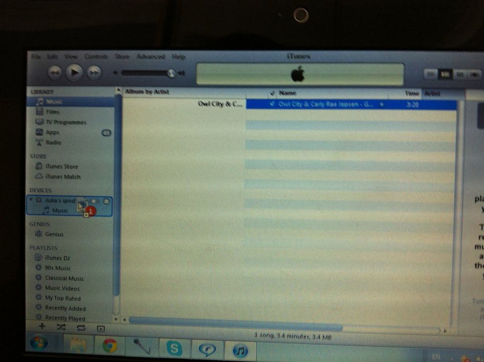 Drag song to ipod