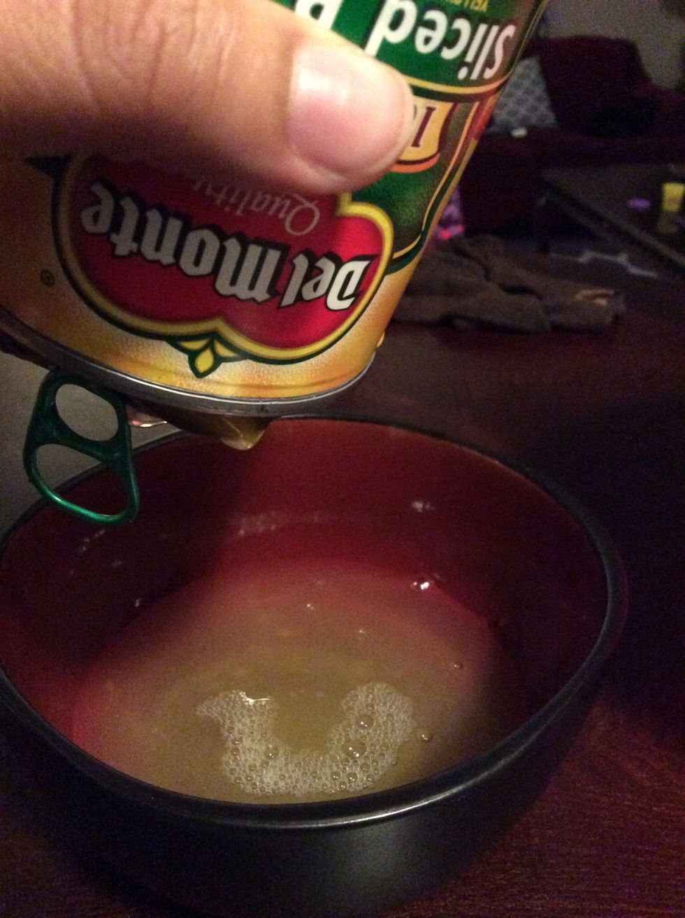 Drain 1 can of peaches reserve the juice