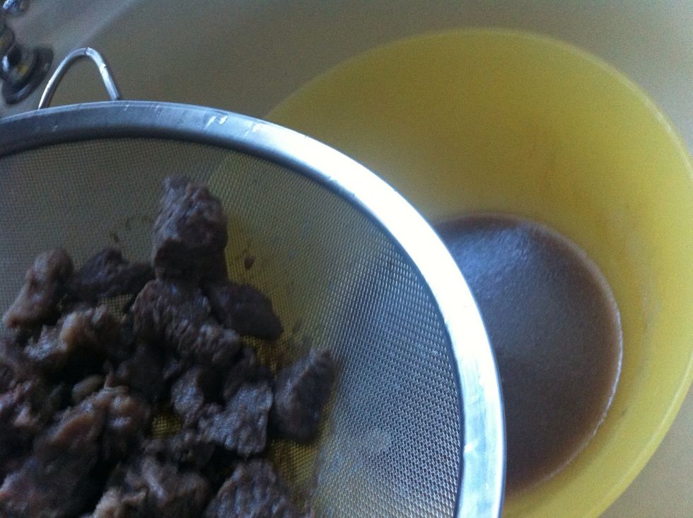 Drain beef and keep the juice in a cup