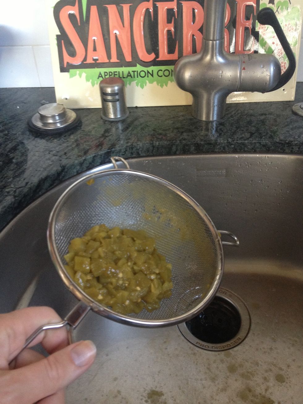 Drain chiles well. Shake the strainer to get as much liquid out as possible.