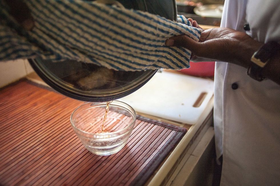 Drain off excess oil when the pieces are evenly browned.
