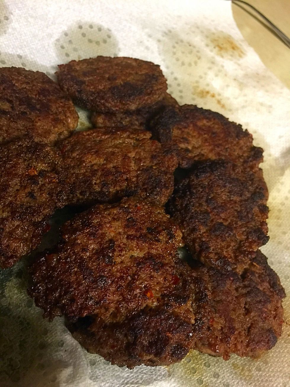 Drain on paper towels and then crumble.