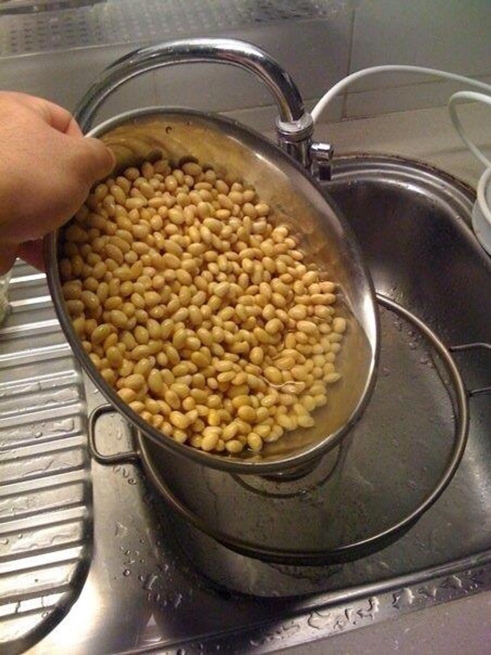 Drain the beans in a colander and let the beans sit for an hour or so...