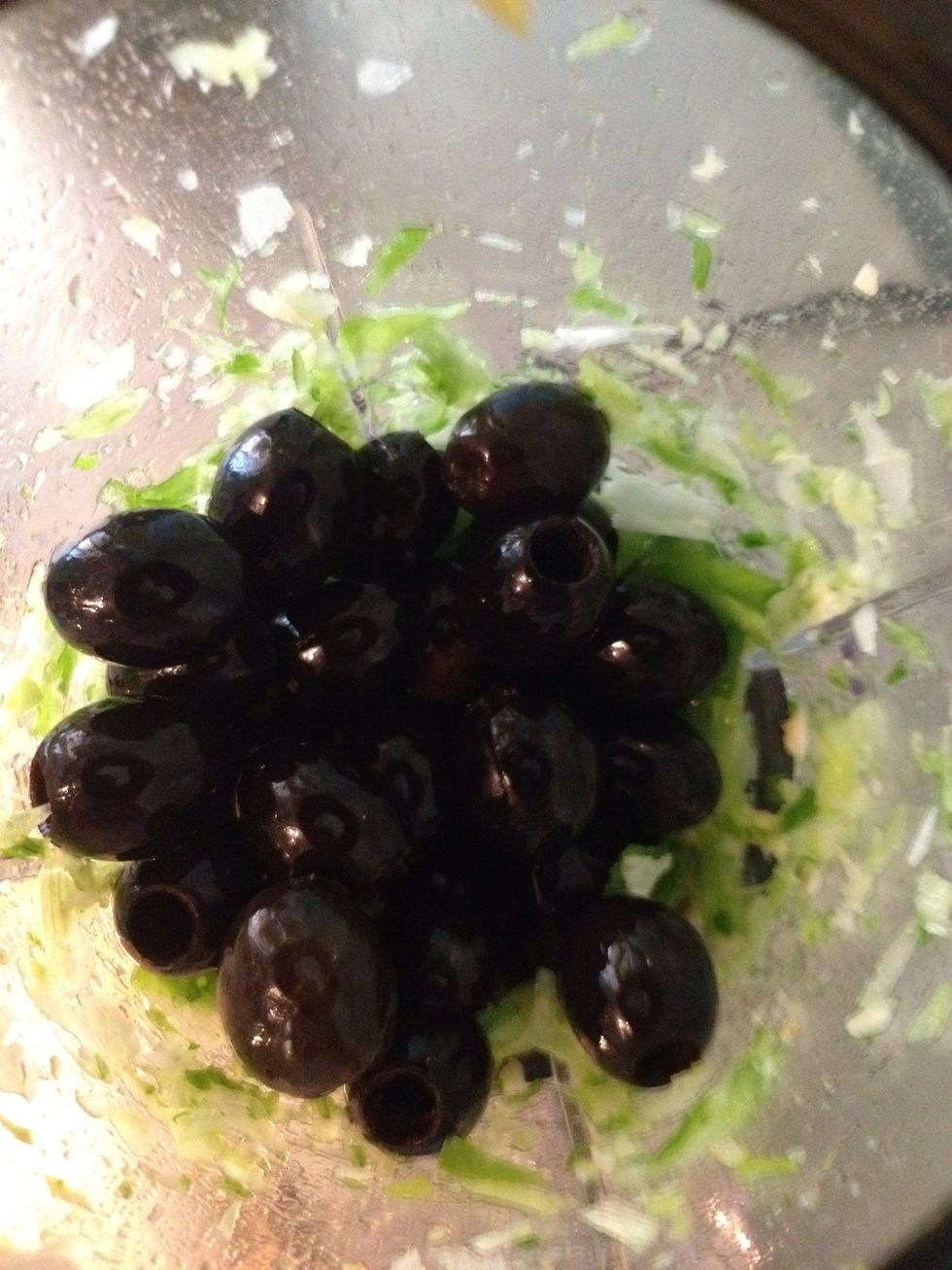 drain the olives, then add to the food processor and pulse