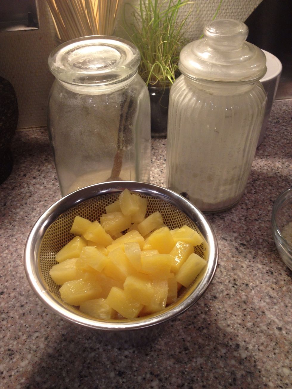 Drain the pineapple, don't use fresh it turns bitter. Make your own vanilla sugar. There is a guide on how to make it. It is so much better than extract. Save the juice.