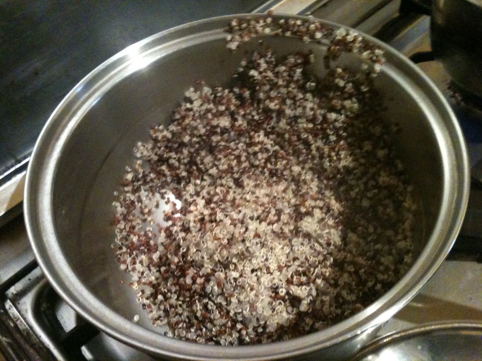 Drain the quinoa carefully an put them into a bowl to cool for a few minutes