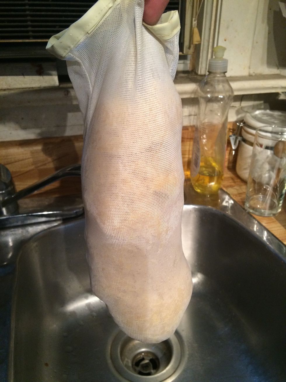 Drain the sauerkraut. I use a jelly bag to get most of the moisture out.