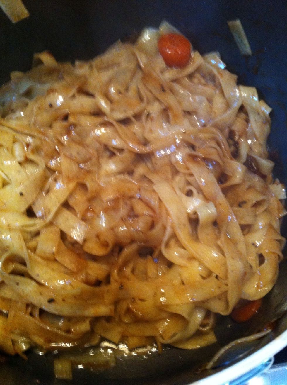 Drain the taglietelle and add some of the sauce from the veal to it