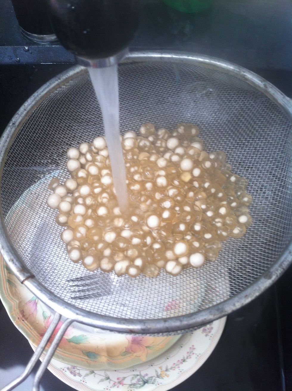 Drain the tapioca perls, and put cold water over them.