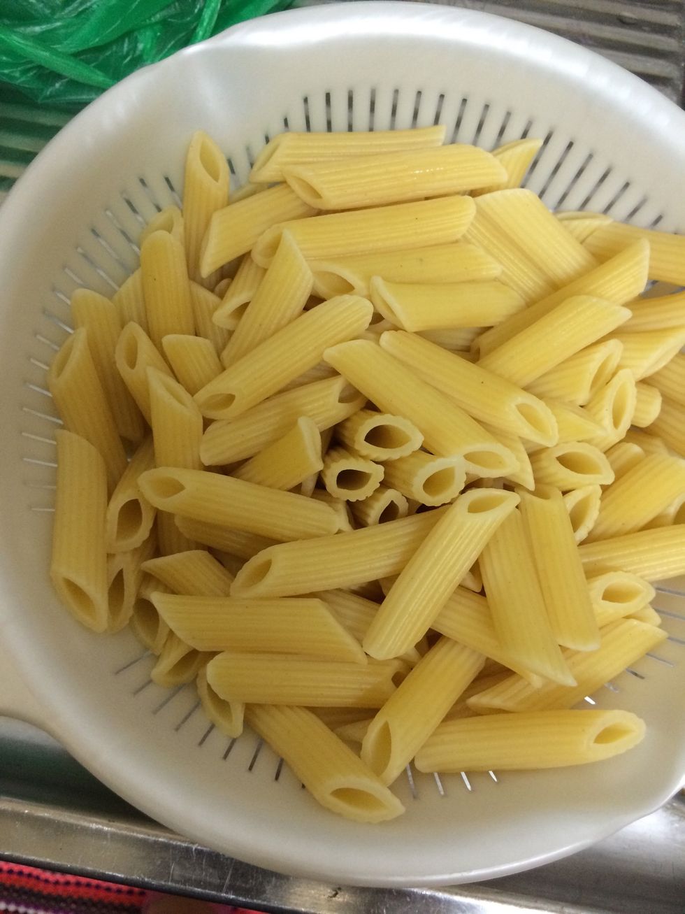 Drain the water when the penne pasta is ready to go