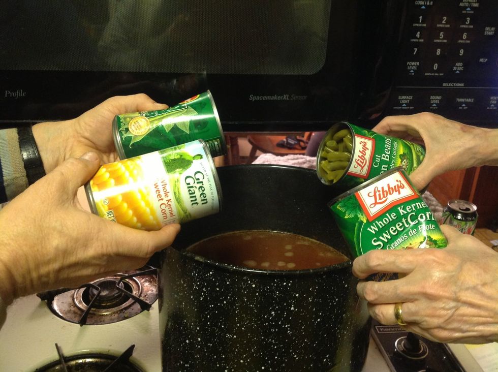 Drain water from cans and add to pot